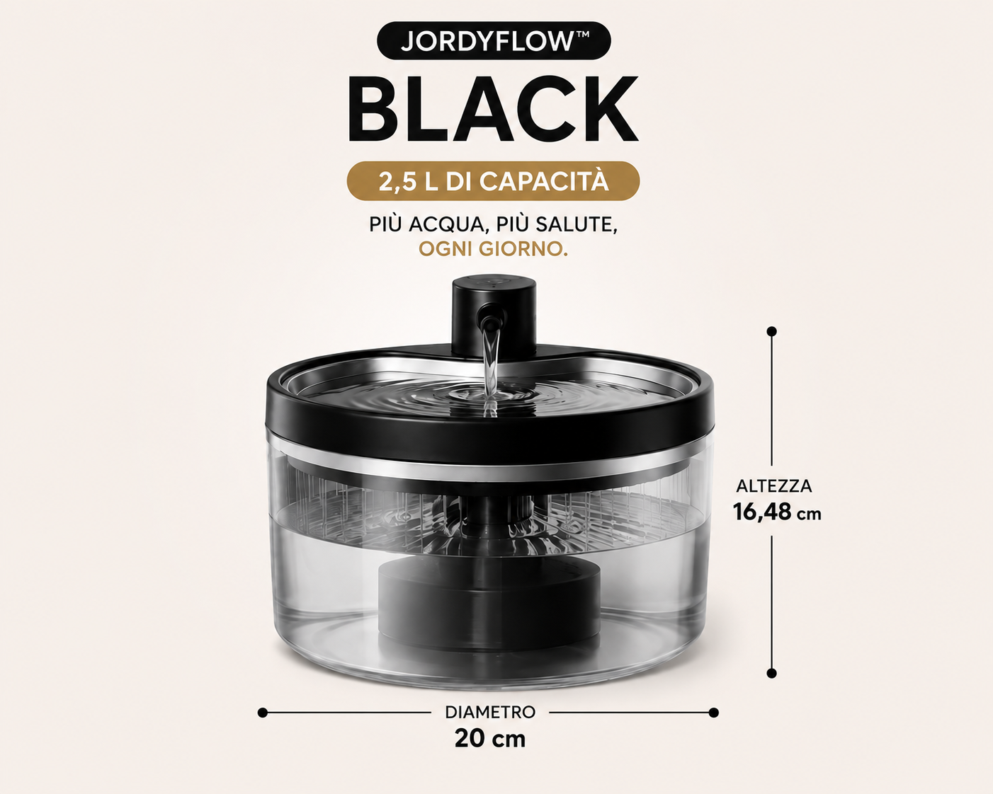 JordyFlow™ Black - Fontana Wirless Premiun per Gatti e Cani