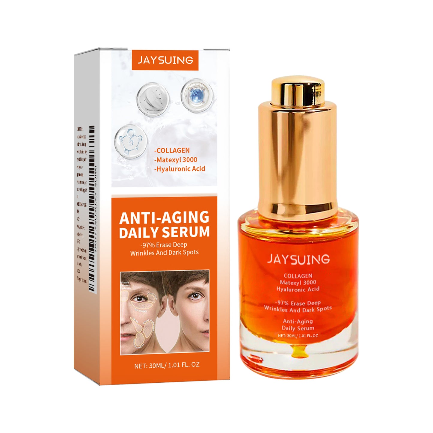 Siero viso rassodante al collagene. Rimozione delle rughe. Rassodante, Lifting Anti-età. Dissolvenza Linee sottili. Essenza Illumina. Siero idratante
