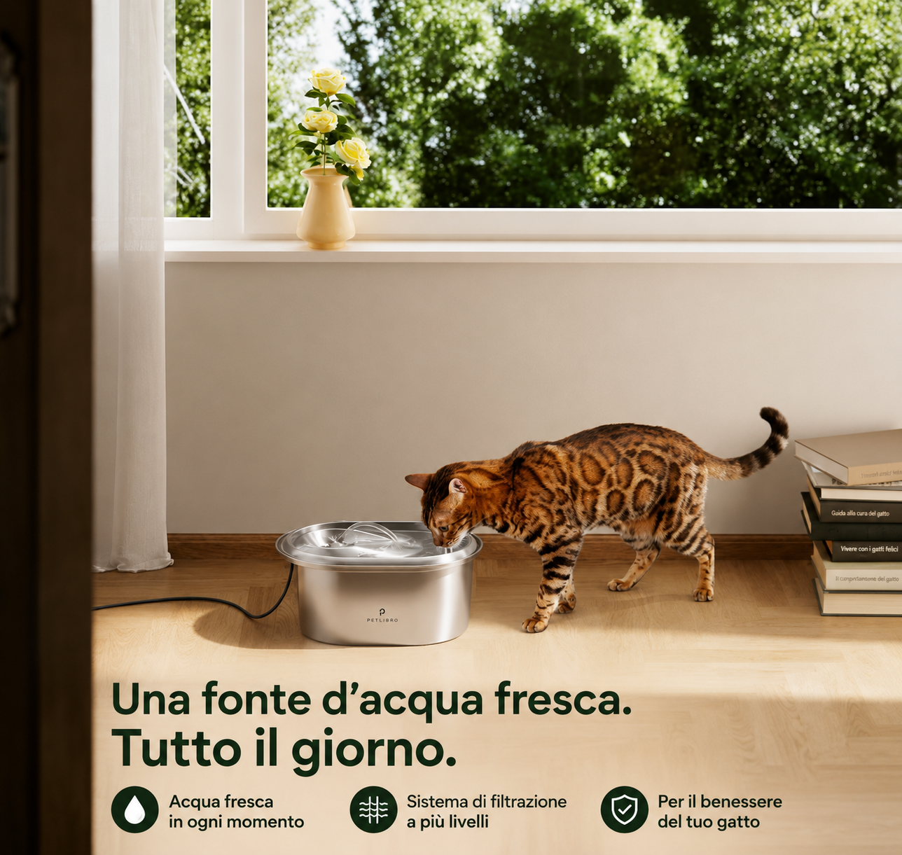 AquaFlow™ fontana per gatti - dettaglio flusso d'acqua continuo