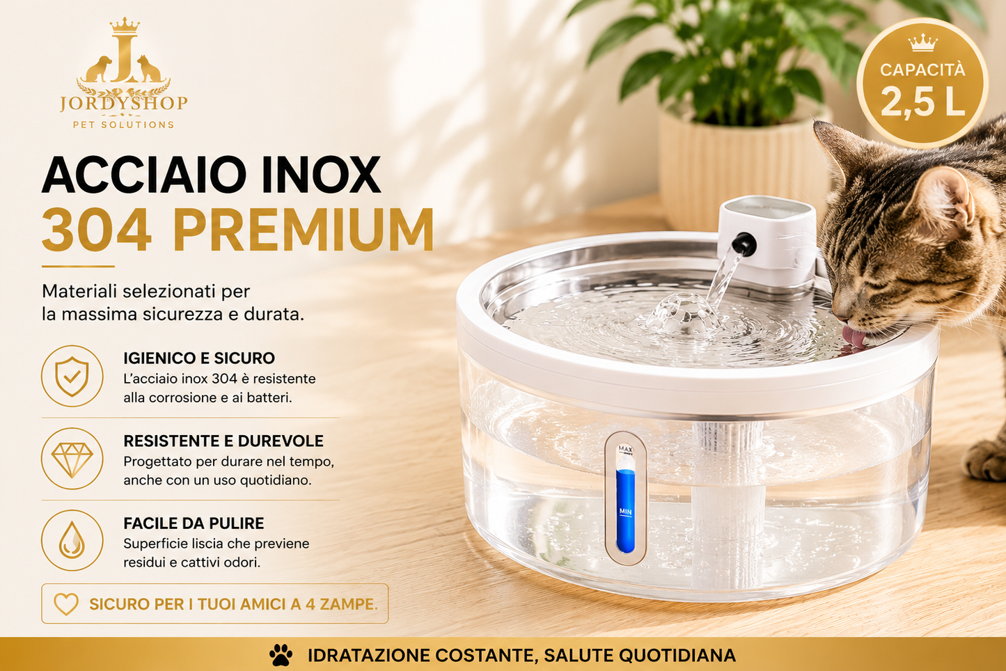 JordyFlow™ White - Fontana Wireless Premiunm per Gatti e Cani