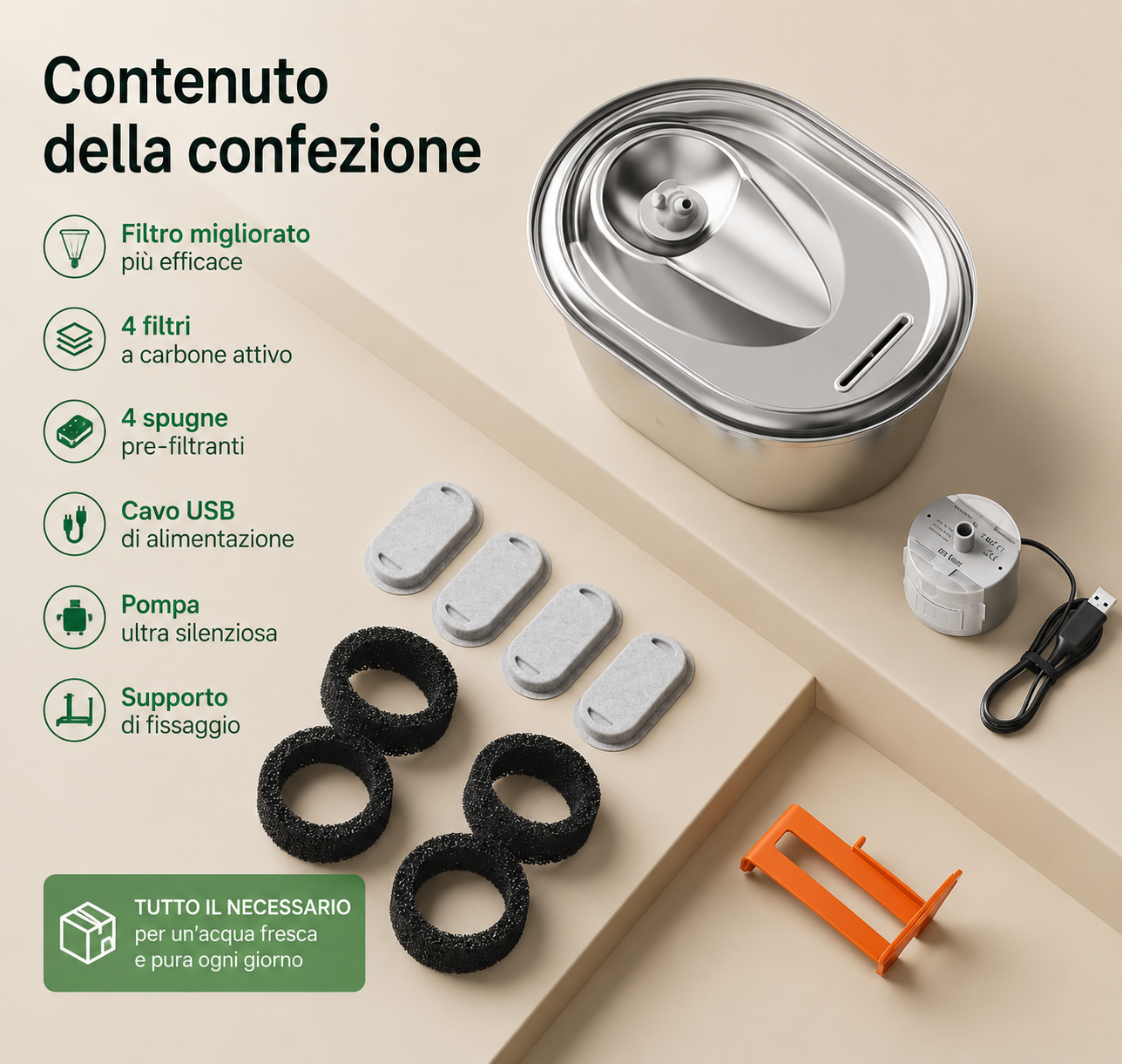 AquaFlow™ fontana per gatti e cani - componenti smontabili lavabili