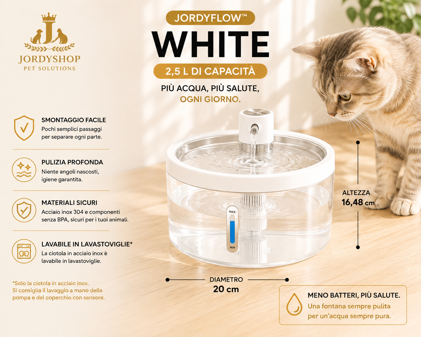 JordyFlow™ White - Fontana Wireless Premiunm per Gatti e Cani