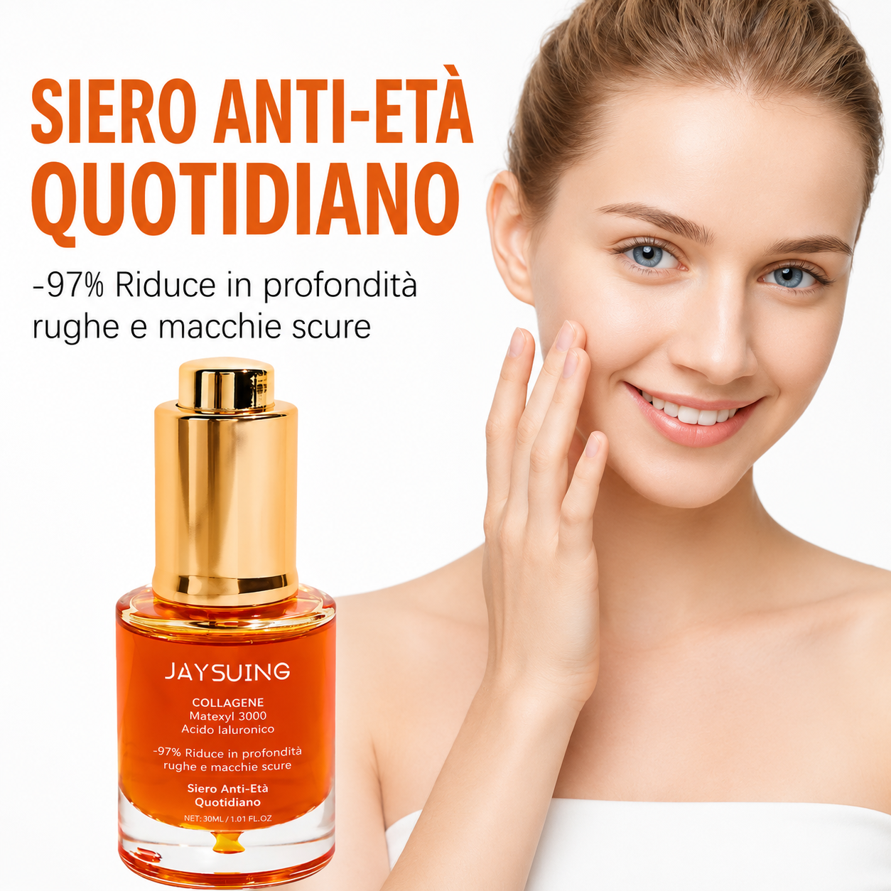 Siero viso rassodante al collagene. Rimozione delle rughe. Rassodante, Lifting Anti-età. Dissolvenza Linee sottili. Essenza Illumina. Siero idratante