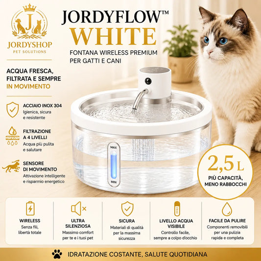 JordyFlow White fontana wireless per cani e gatti – caratteristiche principali