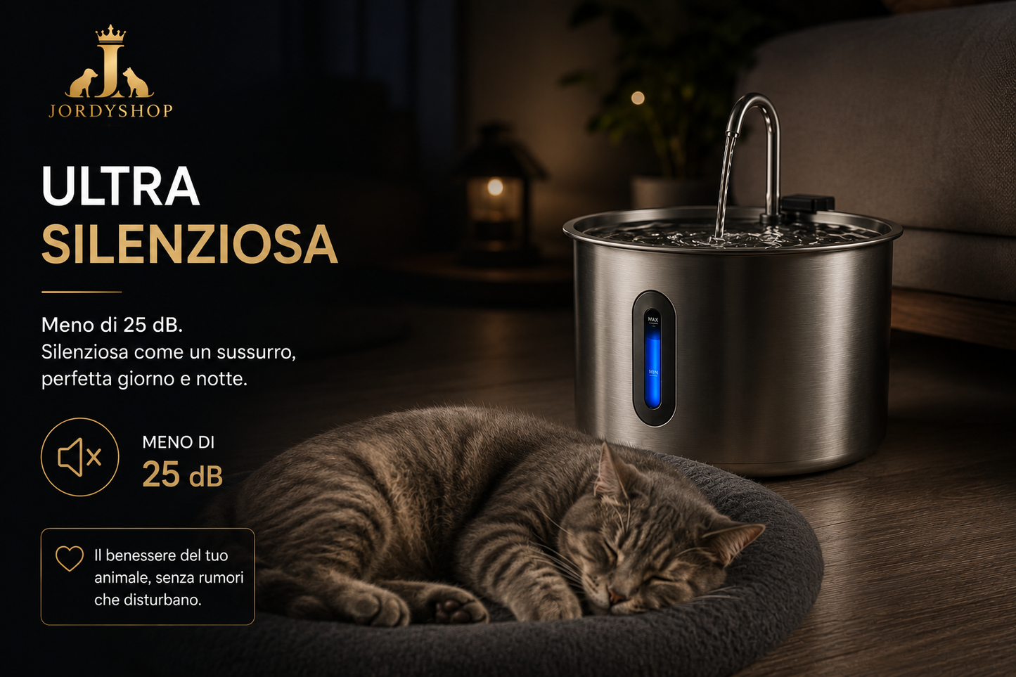 JordyFlow™ Pure+ Fontana Wirless Premium in acciaio Inox per Gatti e Cani