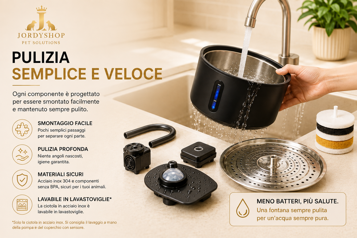 JordyFlow™ Black - Fontana Wirless Premiun per Gatti e Cani