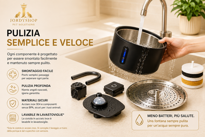 JordyFlow™ Black - Fontana Wirless Premiun per Gatti e Cani