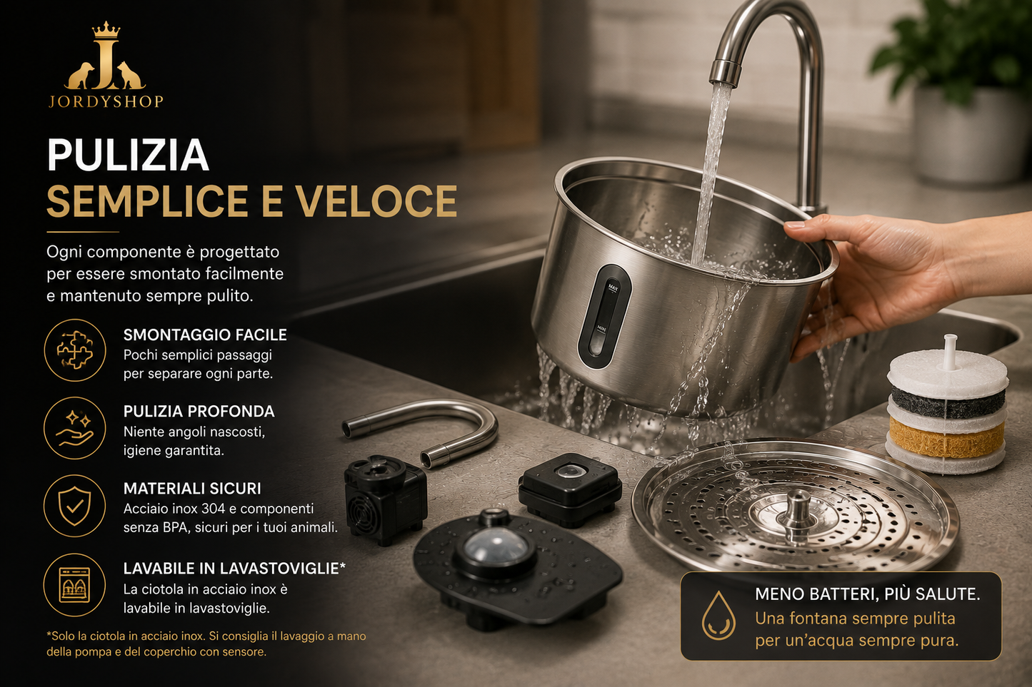 JordyFlow™ Pure+ Fontana Wirless Premium in acciaio Inox per Gatti e Cani